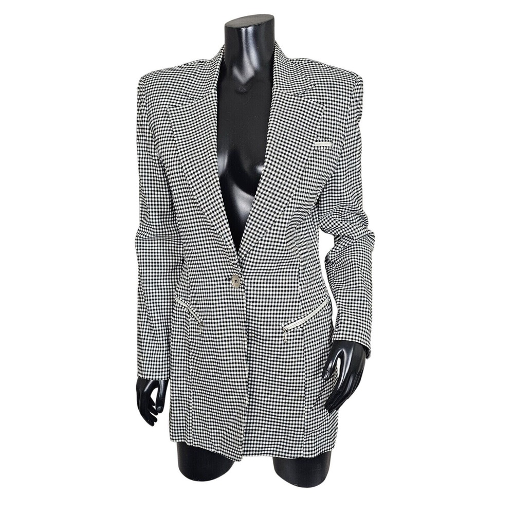 Laundry by Shelli Segal Black White Houndstooth Blazer Jacket 90s M USA - Picture 2 of 11